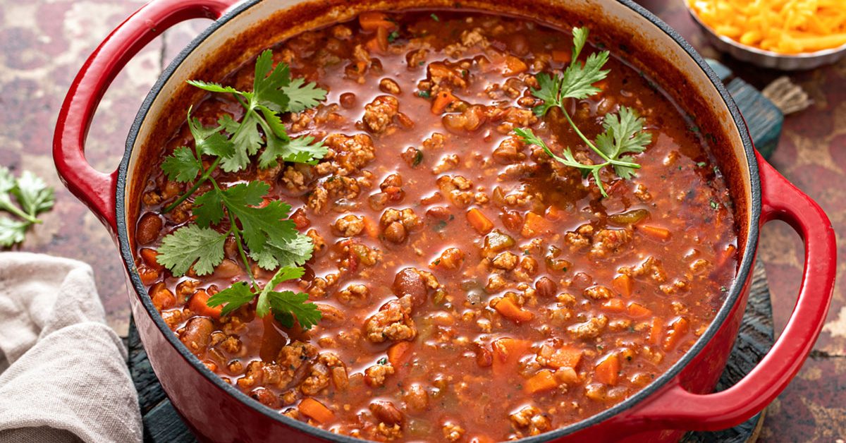 dutch oven filled with chili